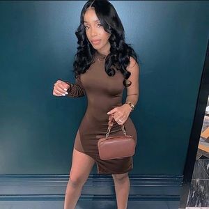 Brown a one Sleeve Dress